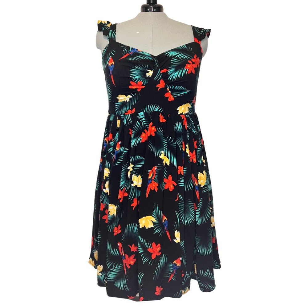 Torrid Retro Chic Black Tropical Midi Skater Dress